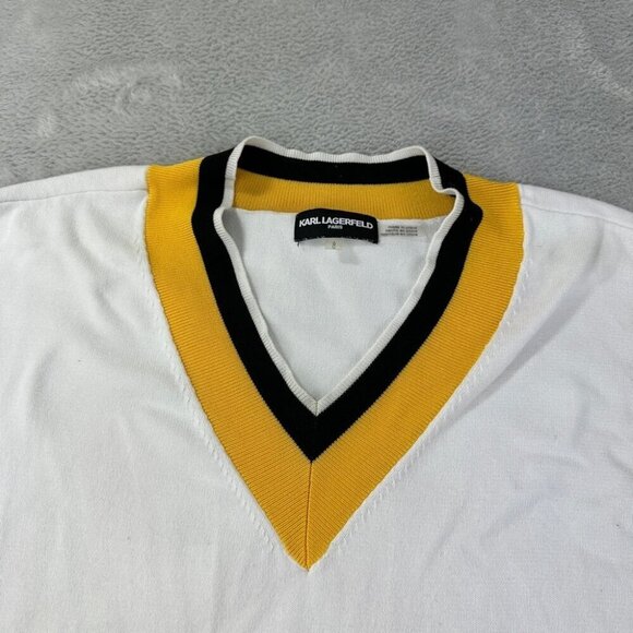 Karl Lagerfeld White V Neck knit Shirt Men’s Size Large Relaxation Oversized - Picture 9 of 12